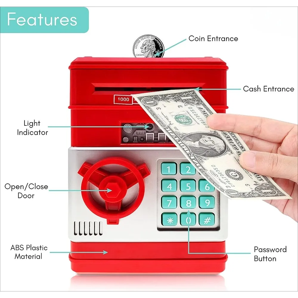 Electronic Piggy Bank Real Money Coin ATM Machine with Light & Music Large Saving Bank Safe Lock Box Kids Kawaii Christmas Gift