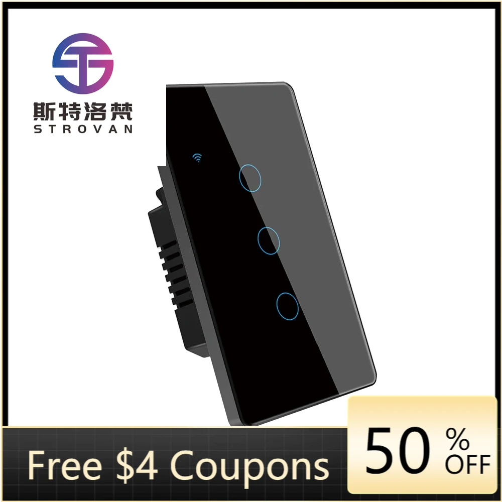 

STLF US EU Standard Metal Bezel App Remote Schedule Voice Control Tuya Smart Wifi Touch Wall Switch 1,2,3,4 Gang