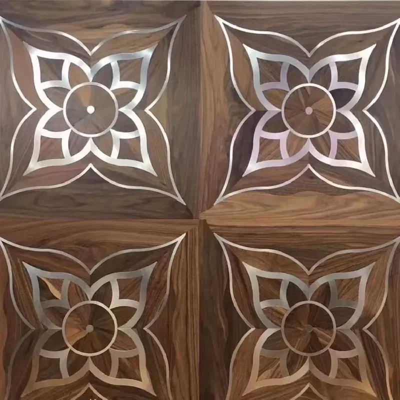 Modern Design Oak Flooring with Copper/Stainless Steel/Brass/Metal Inlay ABC Surface Grading Parquet Parket Durable Wood