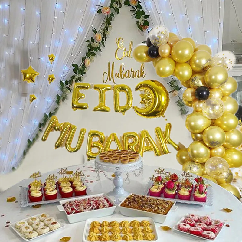 91pcs Eid Mubarak Latex Balloon Balloons Ramadan Kareem Decoration Ramadan Mubarak Muslim Islamic Festival Party DIY Decorations