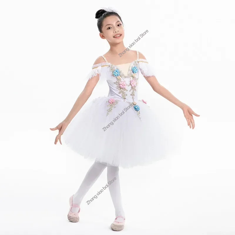 Child Ballet Skirt Girls Tutu Dance Skirt Ballet Jumpsuit Child Ballet Dance Costumes Kids Group Program Performance Clothing