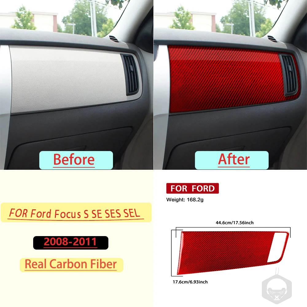 For Ford Focus S SE SES SEL 2008-2011 Car Co-pilot Storage Box panel Trim Real Soft Carbon Fiber Car Accessories Stickers