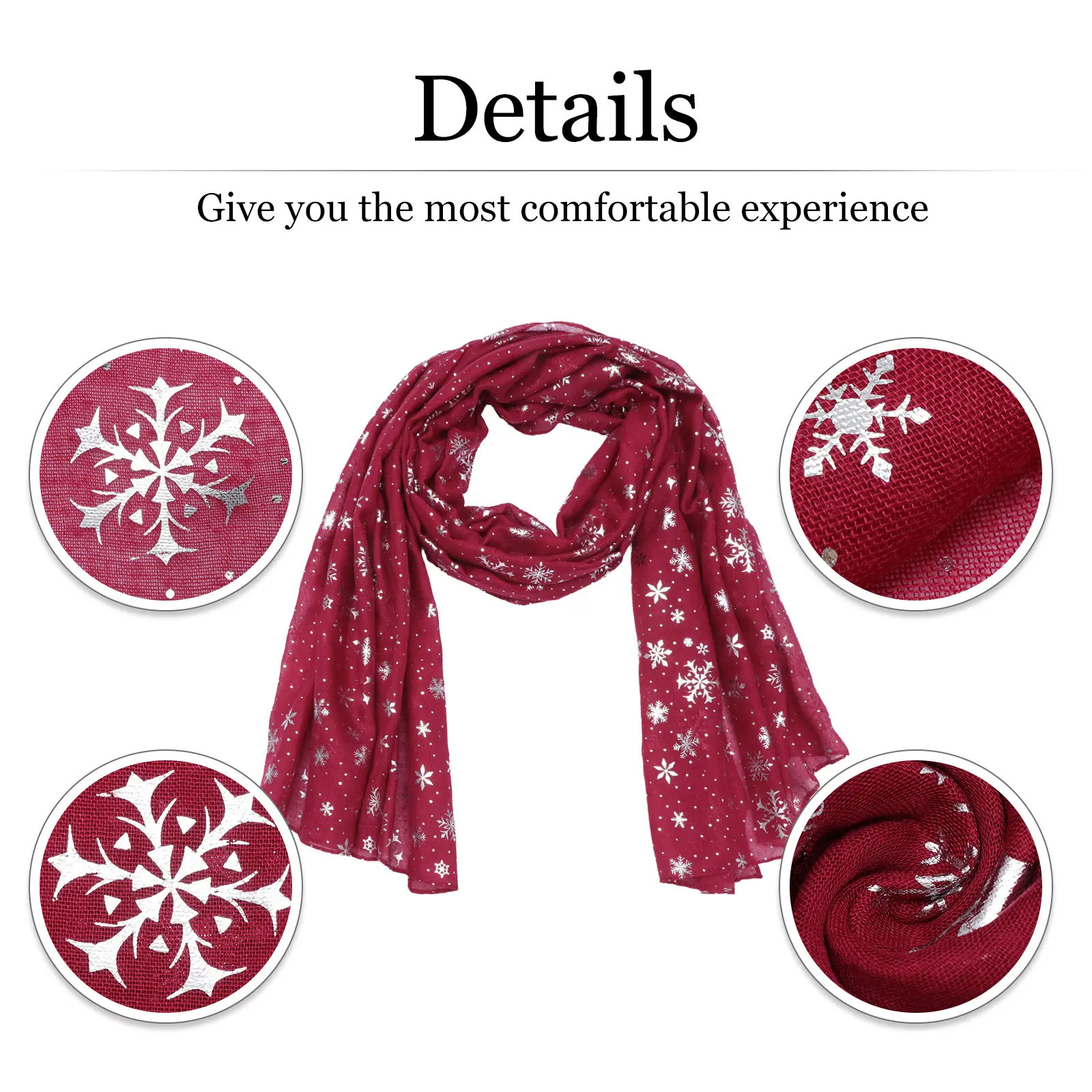 

1Pcs Xmas Snowflake Pattern Scarf Hot Stamping Female Neck Shawl Head Wrap Fashionable Christmas Neckerchief Christmas Scarf