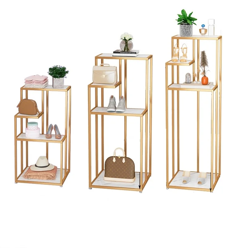 Floor-to-Ceiling Window Golden Iron Display Stand,Clothing Store Display Rack, Bag Storage Rack