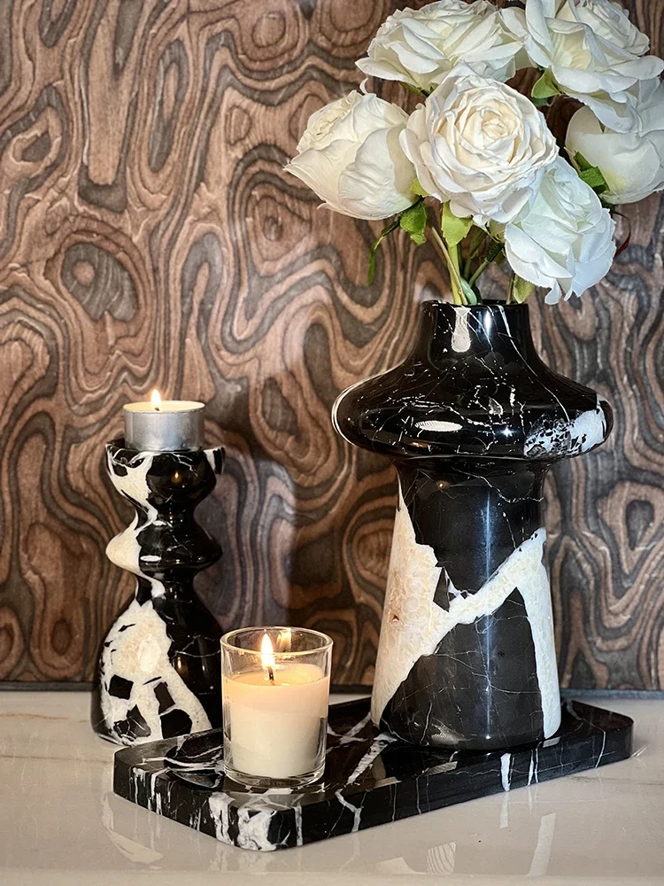 Noir Grand Antique Marble Vase for Living Room Kitchen Bedroom Bathroom Modern Flower Vase for Mantel Entryway Dining Table
