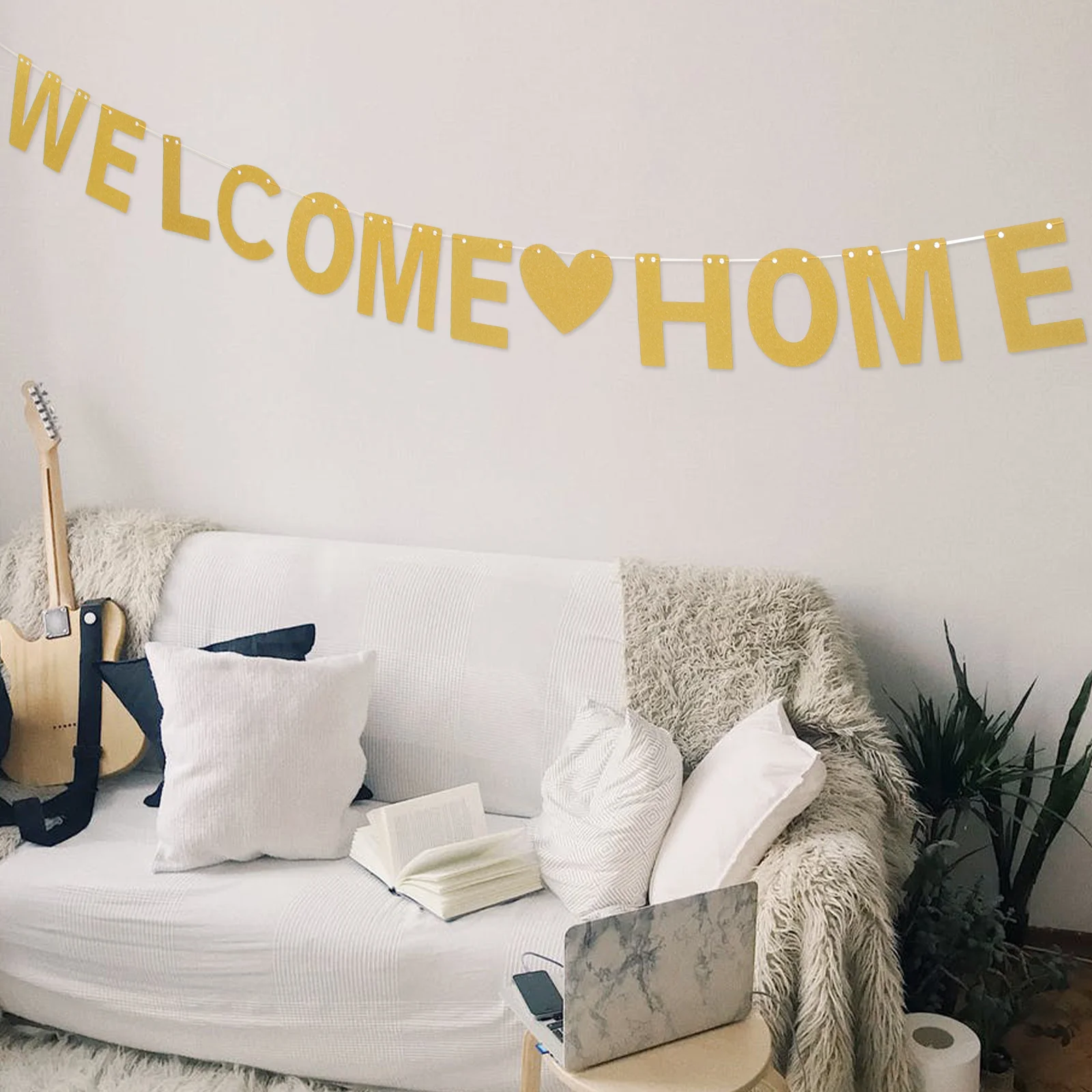 

Welcome Home Flags Bunting Garland Gold Glitter Decorative Flags Banner Suitable for Homecoming Birthday Party Wall Decoration