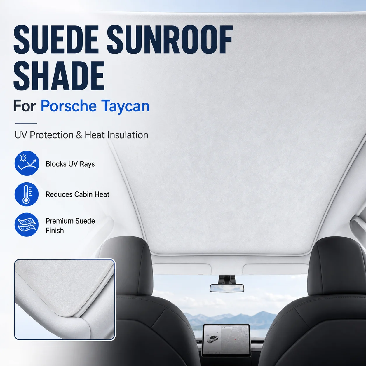 Suede Electrostatic Sunroof Shade UV Protection Heat Insulation For Porsche Taycan Car Interior Accessory