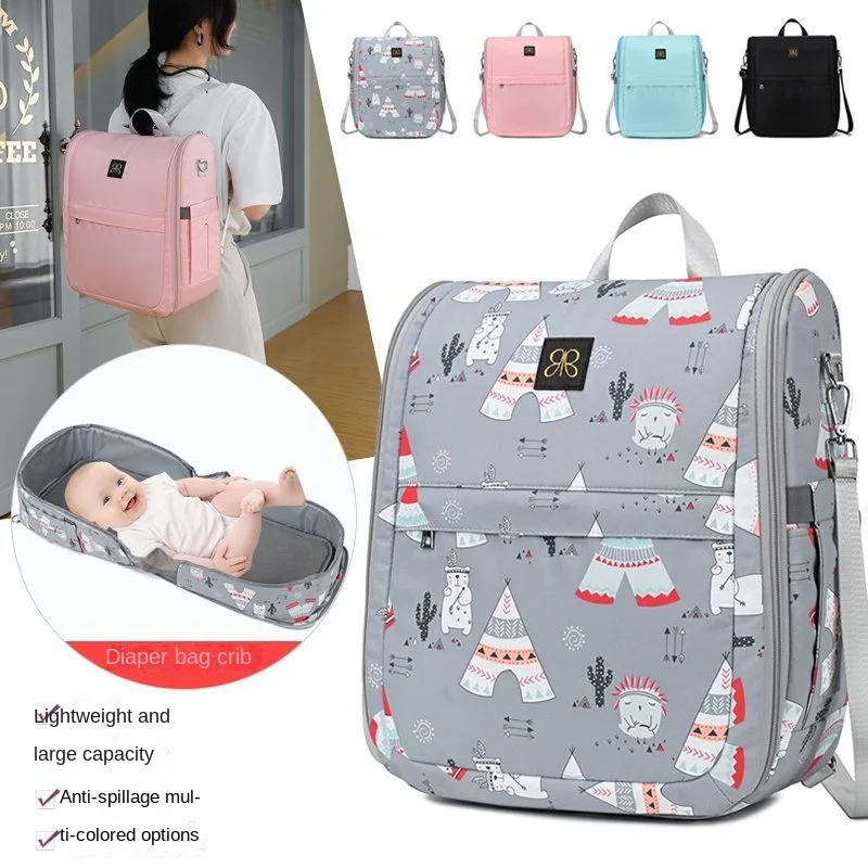 LazyChild New Mommy Bag Baby Baby Shoulder Bag Fashion Messenger Bag For Mother And Baby To Go Out Multi-Functional Folding Crib