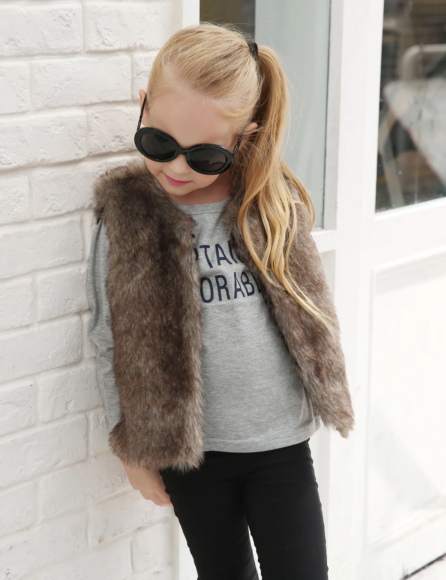 2026 European and American Children Faux Fur Vest Girls Casual Vest Autumn and Winter Fashion Thick and Warm Versatile Vest