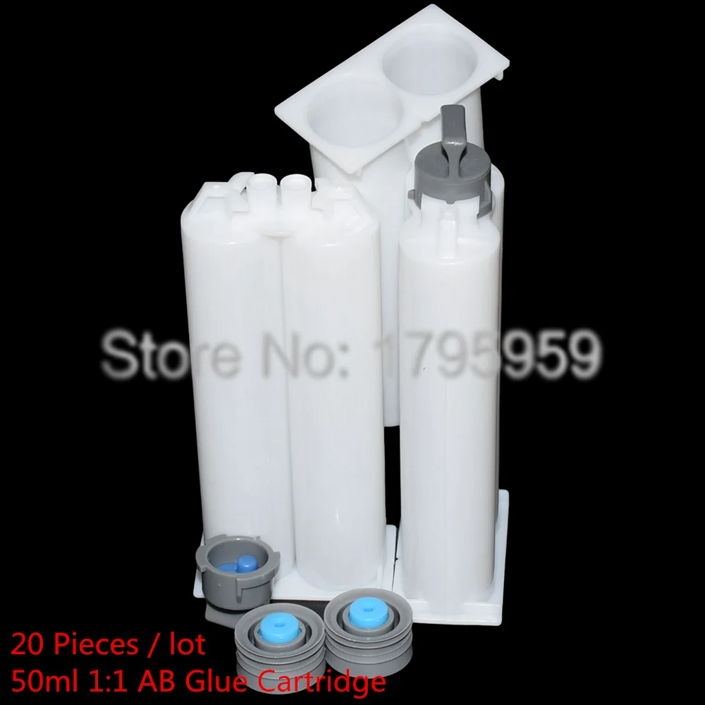 20 pz vuoto 50ml resina epossidica colla tubo 1:1 10:1 4:1 2:1 cartucce a doppia canna con pistoni sigillanti per 50ml AB colla pistole strumenti