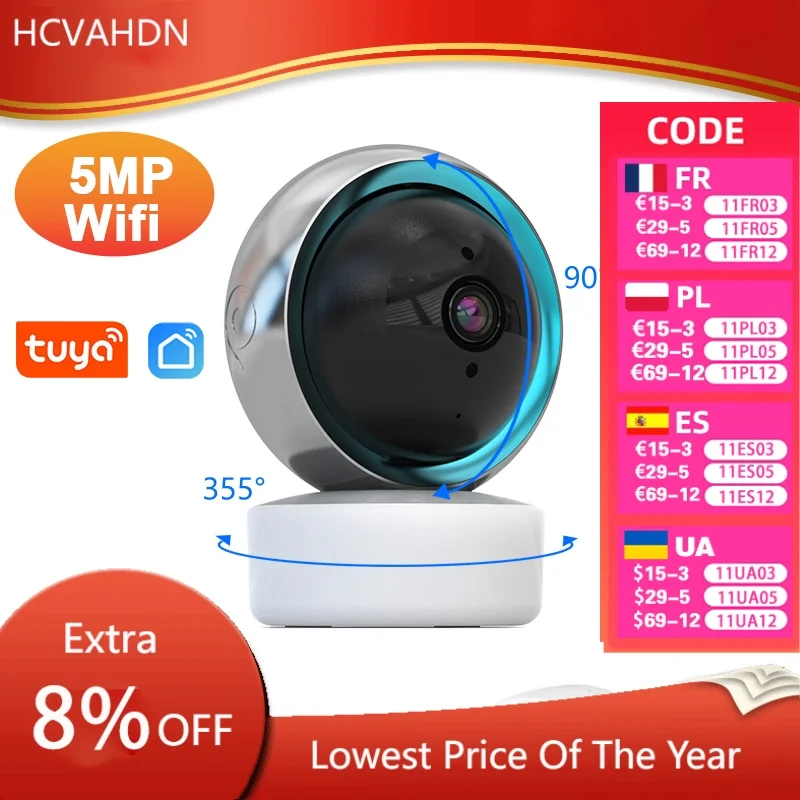 

Tuya Smart Life Home Security Camera System Wireless 5MP Wifi CCTV PTZ IP Video Surveillance Camera 2 Way Audio Baby Monitor 2K