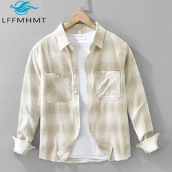 7573 100% Cotton Plaided Shirt for Men Spring Autumn Fashion Long Sleeve Loose Casual Lapel Blouse Teens Japan Style Classic Top