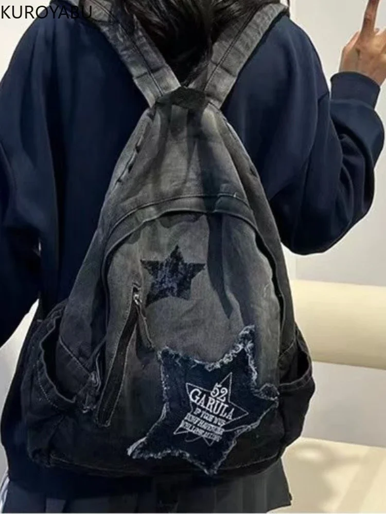 Harajuku Y2k borse da donna Vintage Gradient Blue Denim Star zaini studente universitario Bookbag di grande capacità 2023 zaini Chic