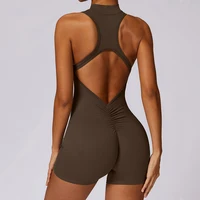 Backless Scrunch Sporty Jumpsuit Gym Tracksuit Women's Fitness Overalls Sexy Hollow One-Piece Sport Suit Zipper Workout Jumpsuit - Image 4
