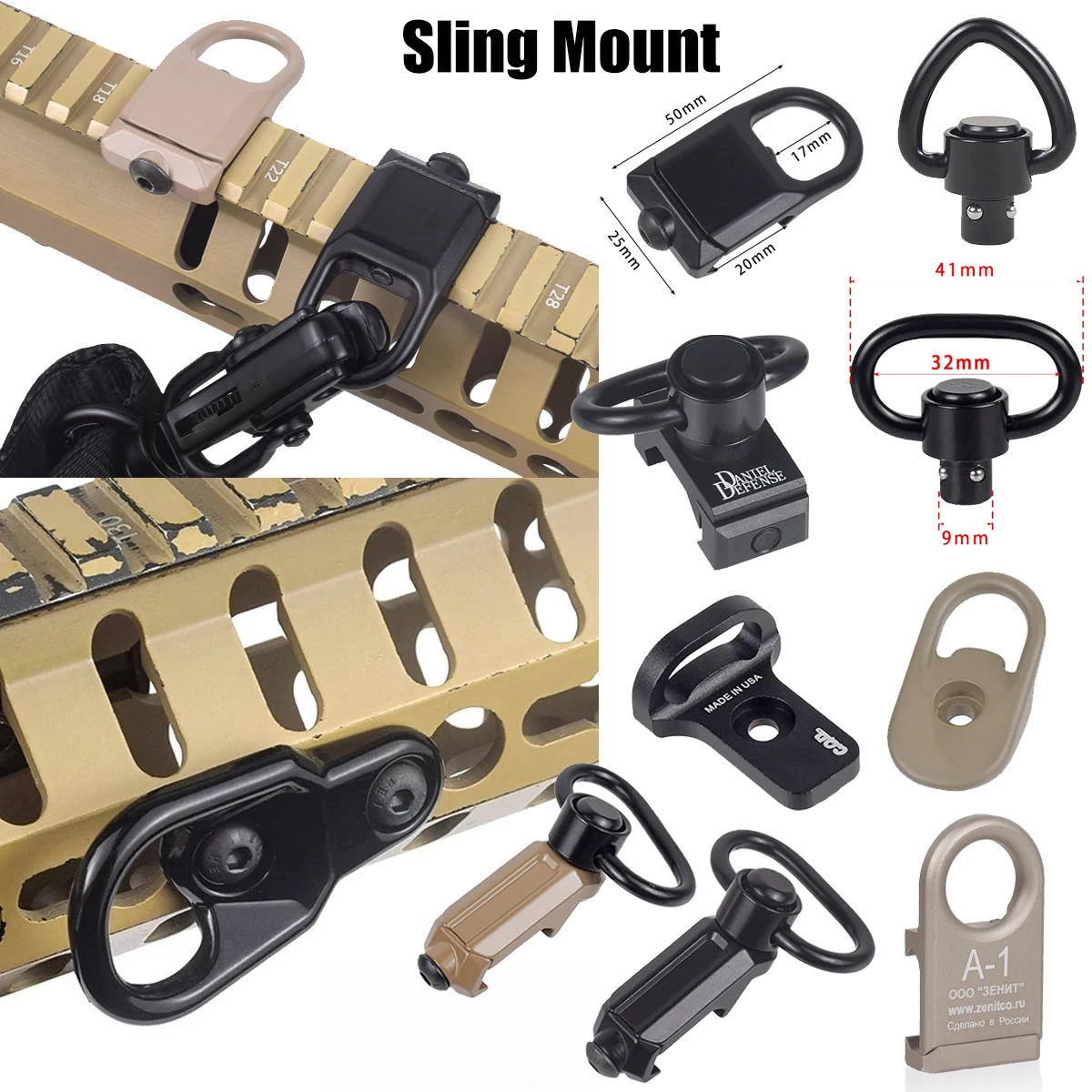 Image of RSA Sling Swivel Halterung GBB Paraclip QD Schienen-Schlaufenadapter Schnellverschluss 20mm Picatinny-Schiene M-K Keymod RSA Sling Swivel