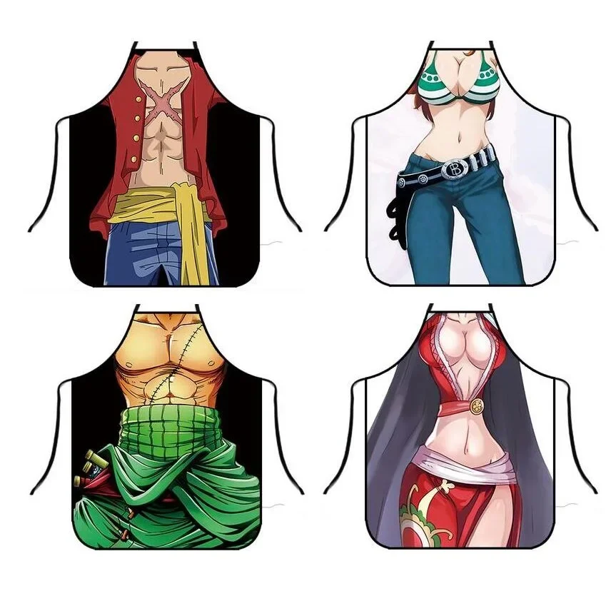 New Funny Apron Cartoon Aprons Anime Kitchen Apron Dinner Party Cooking Apron Adult Baking Accessories Barber Apron Delantal