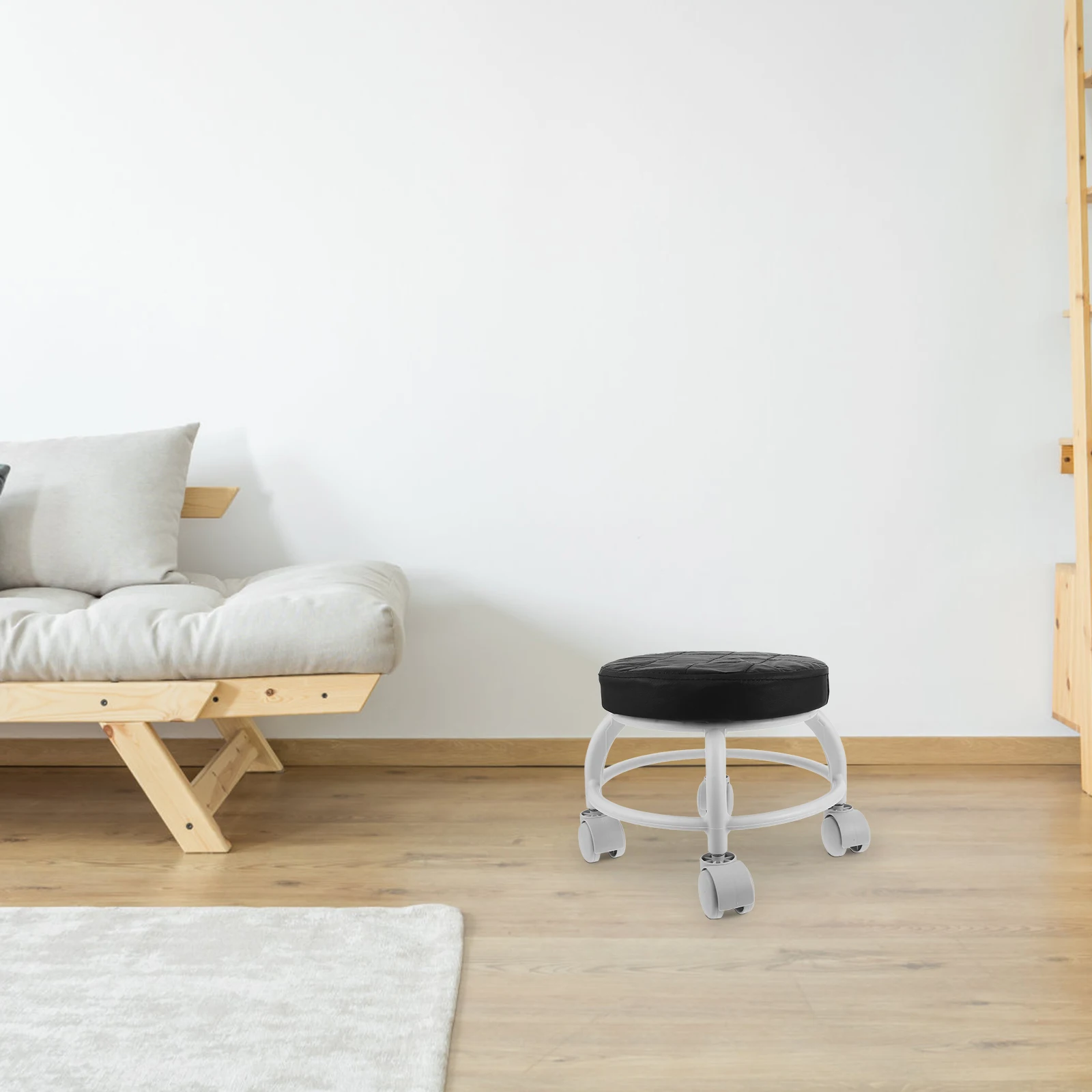 

Stool Beauty Pedicure Salon Rolling Seat Universal Wheels Low Heavy Duty Floor Chair Round Swivel PU Garage Workshop