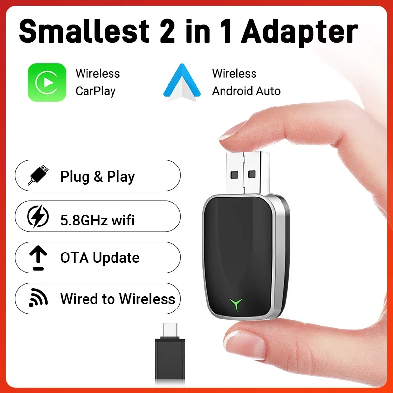 

Bileeko Mini 2in1 Wireless Carplay Android Auto Dongle Адаптер автоматического подключения Bluetooth Plug and Play Универсальный