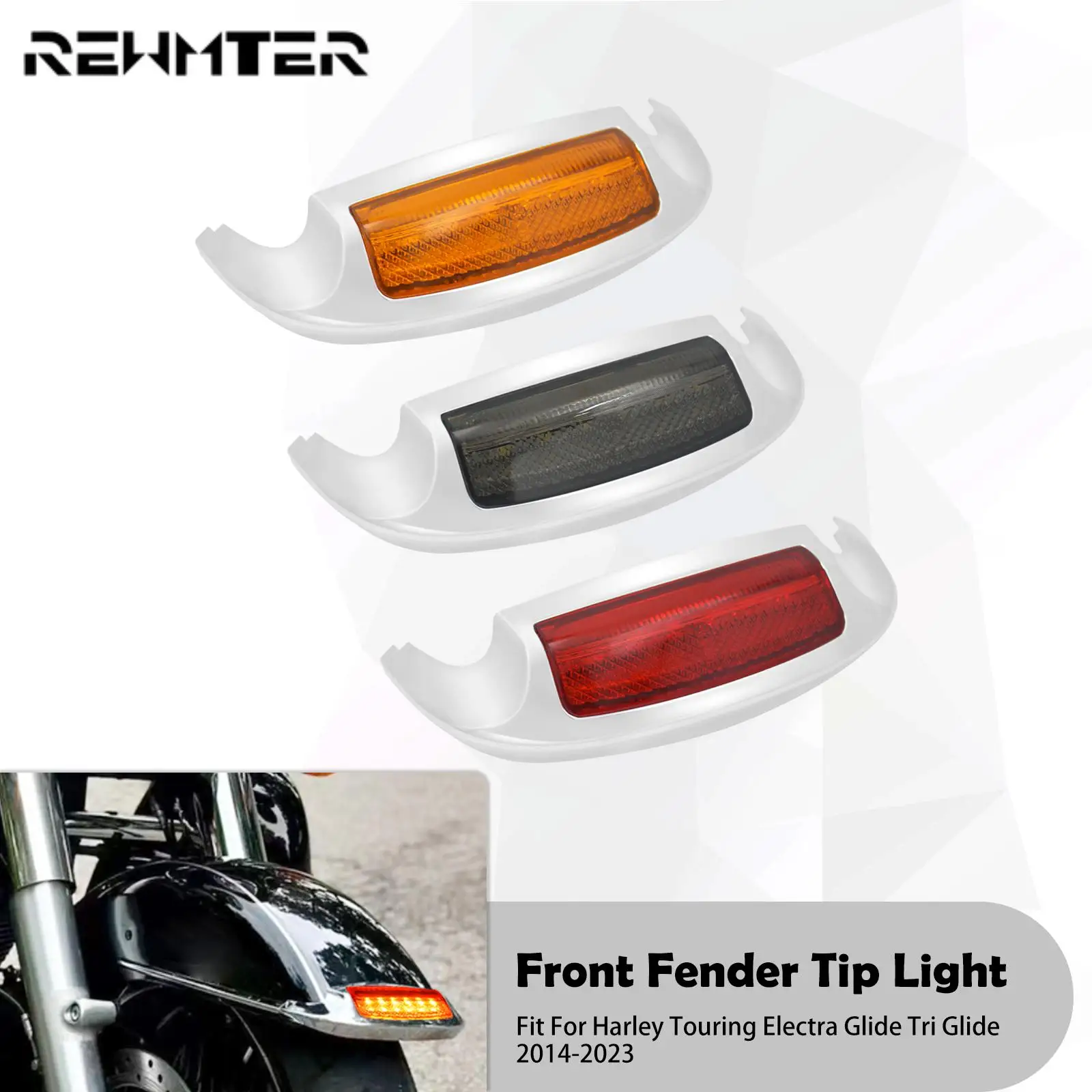 

Motorcycle Front Fender Tip Light Amber Smoke Red Lens LED Lamp For Harley Touring Tri Glide Ultra Classic Electra Glide 2014-22