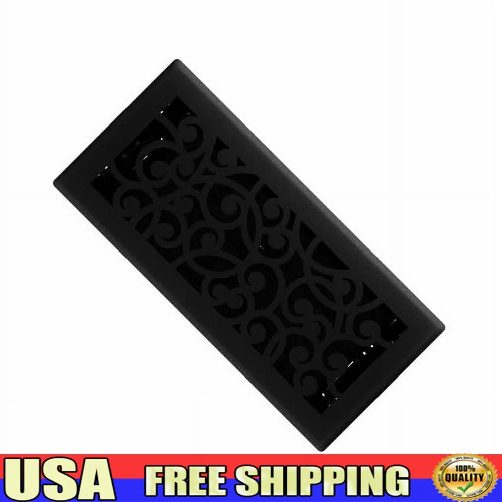 4 Inch x 10 Inch Black Iron Floor Vent Cover Adjustable Airflow Durable Steel Face Plate Easy to Clean High Impact Polystyrene