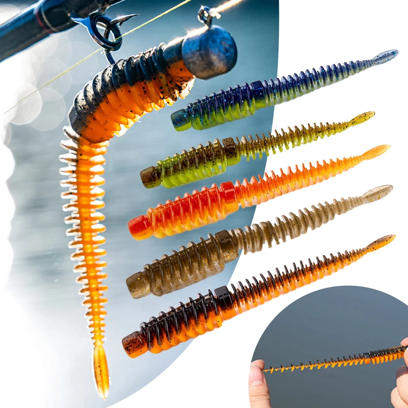 Schwimmende Nadelschwanz-Angelköder 10 Stück 75mm 85mm Weiche Silikon-Wurmköder Wobbler mit Umkehrgewinde für Karpfen Süßwasser-Angeln