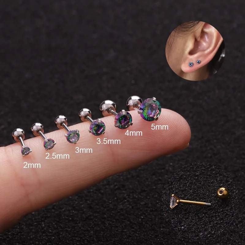 1pcs Cubic Zircon Stainless Steel Piercing Earring For Women Men Barbell Cartilage Stud Earring Tragus Helix Piercing Jewelry