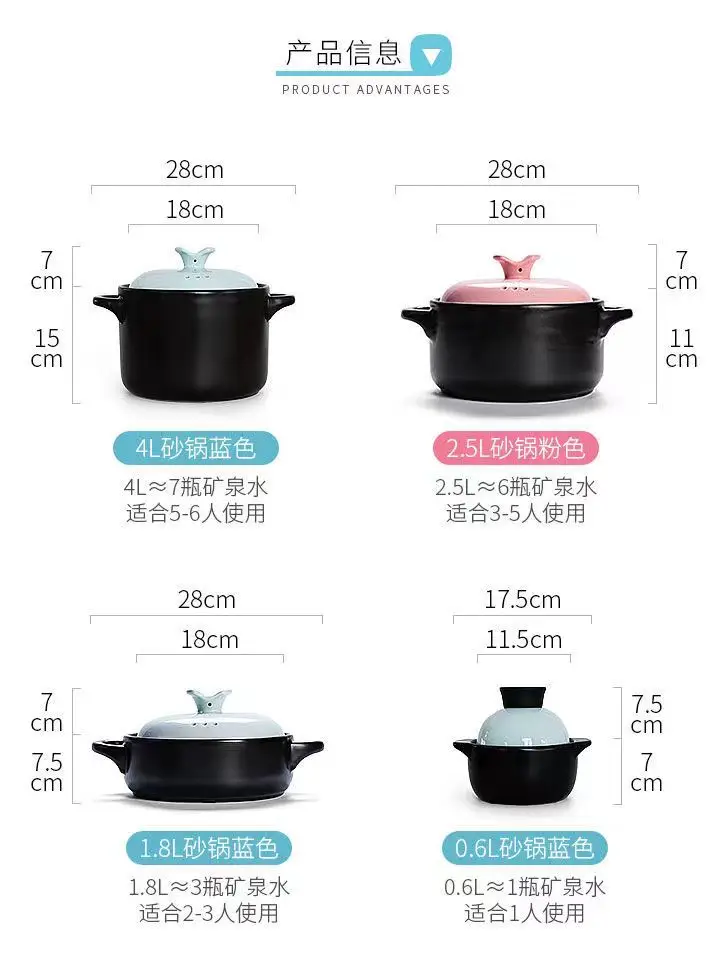 Household Clay Pot Stew Pot Soup Pot Gas High-temperature Resistant Ceramic Tile Stone Pot Kitchen Supplies