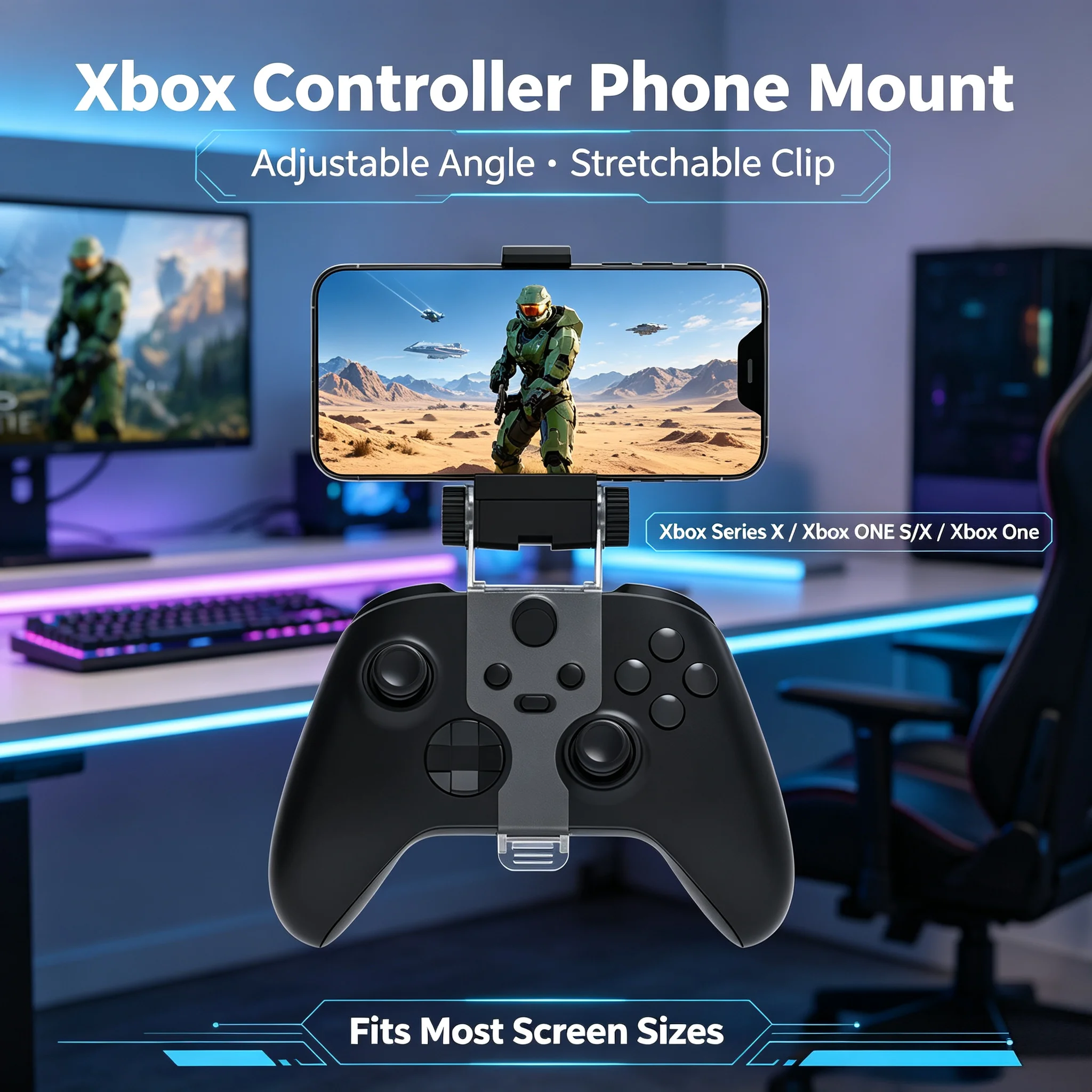 Phone Mount Clip for Xbox Series X ONE S Controller Adjustable Angle Stretchable Smartphone Holder Stand Gaming Accessory