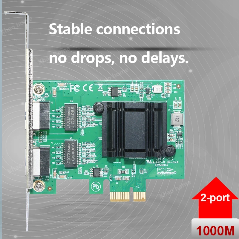 Dual Port Gigabit Ethernet PCI-E Network Card 1Gbps, i82571 Chip, X1 Slot, Green PCB, for Server/Desktop PC for Windows/Linux