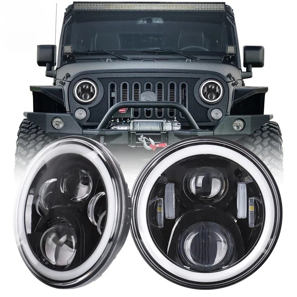 Car Lights Led Headlights Are Suitable for 7-inch Wrangler Jeep Motorcycle Harley Modified Far and Near Light Headlights