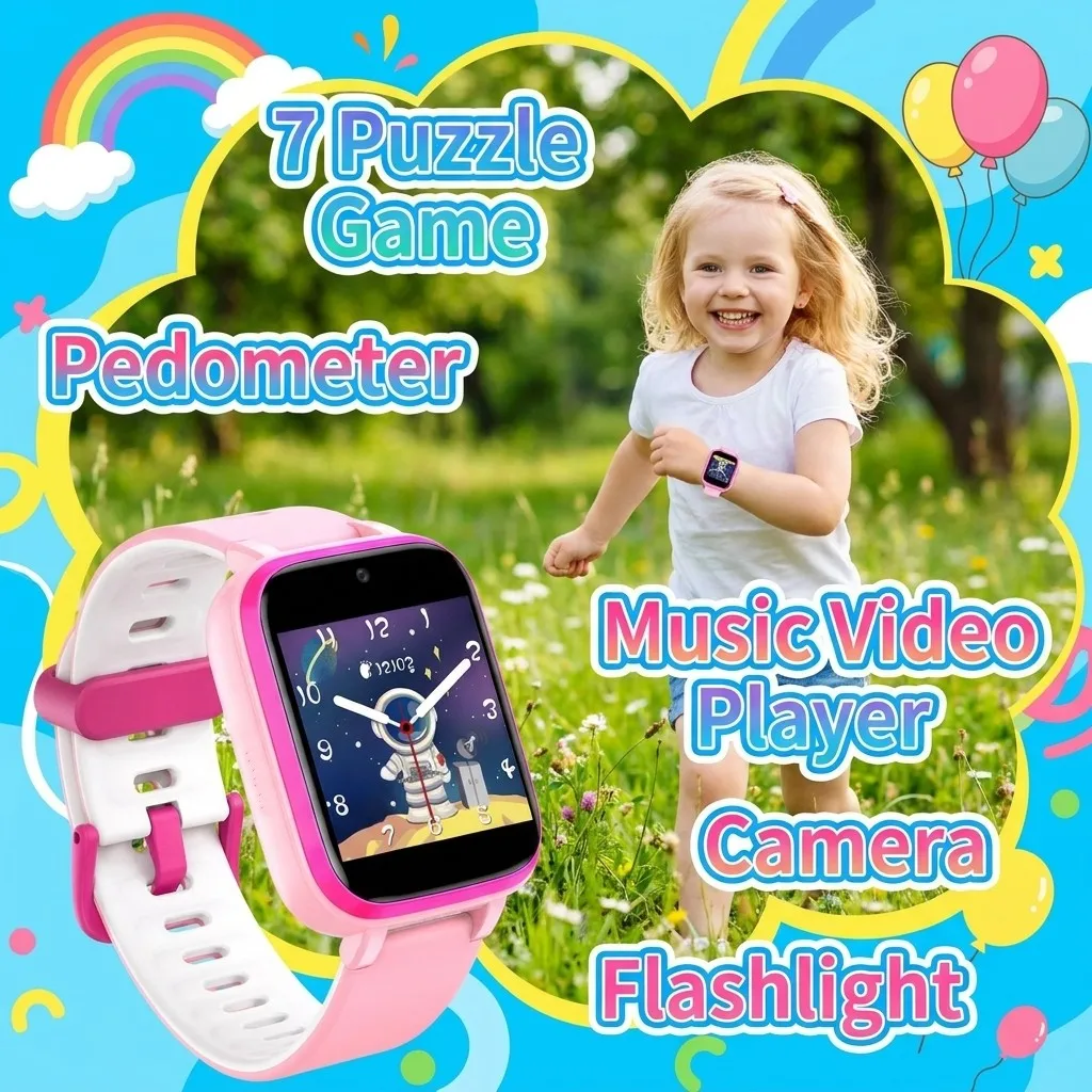

Kids Smart Watch 7 Puzzle Games Music Player Pedometer Sports Video Player with Torch Calculator Boys Girls Children Watch