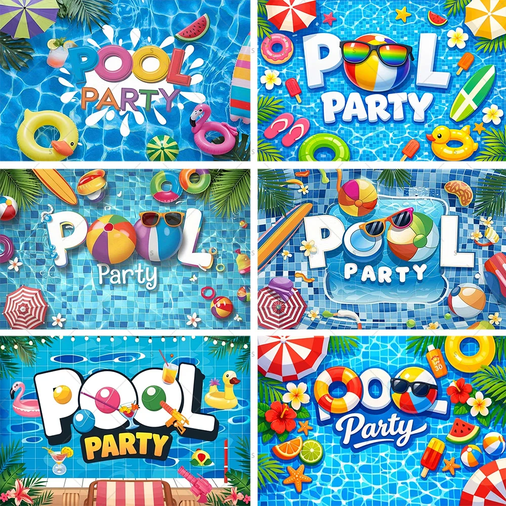 

Summer Pool Party Background Holiday Hawaii Beach Party Children's Birthday Decoration Photography Backdrops Baby Shower Banner