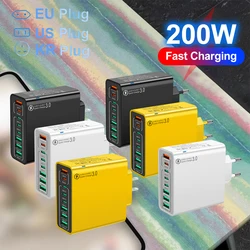 65w 4 USB+4 Type C Charger 8 Port Fast Charging QC 3.0 For iPhone 14 Samsung Xiaomi Mobile Phone Travel Charger EU KR US Plug