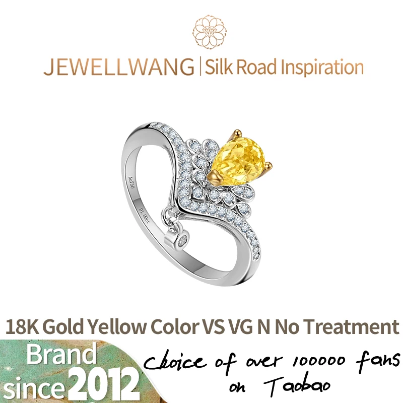

JEWELLWANG 18-каратное золото, выращенные в лаборатории каплевидные свадебные синтетические кольца с желтыми бриллиантами для женщин, 0,5-1,0 карата VS2, дизайн в форме короны