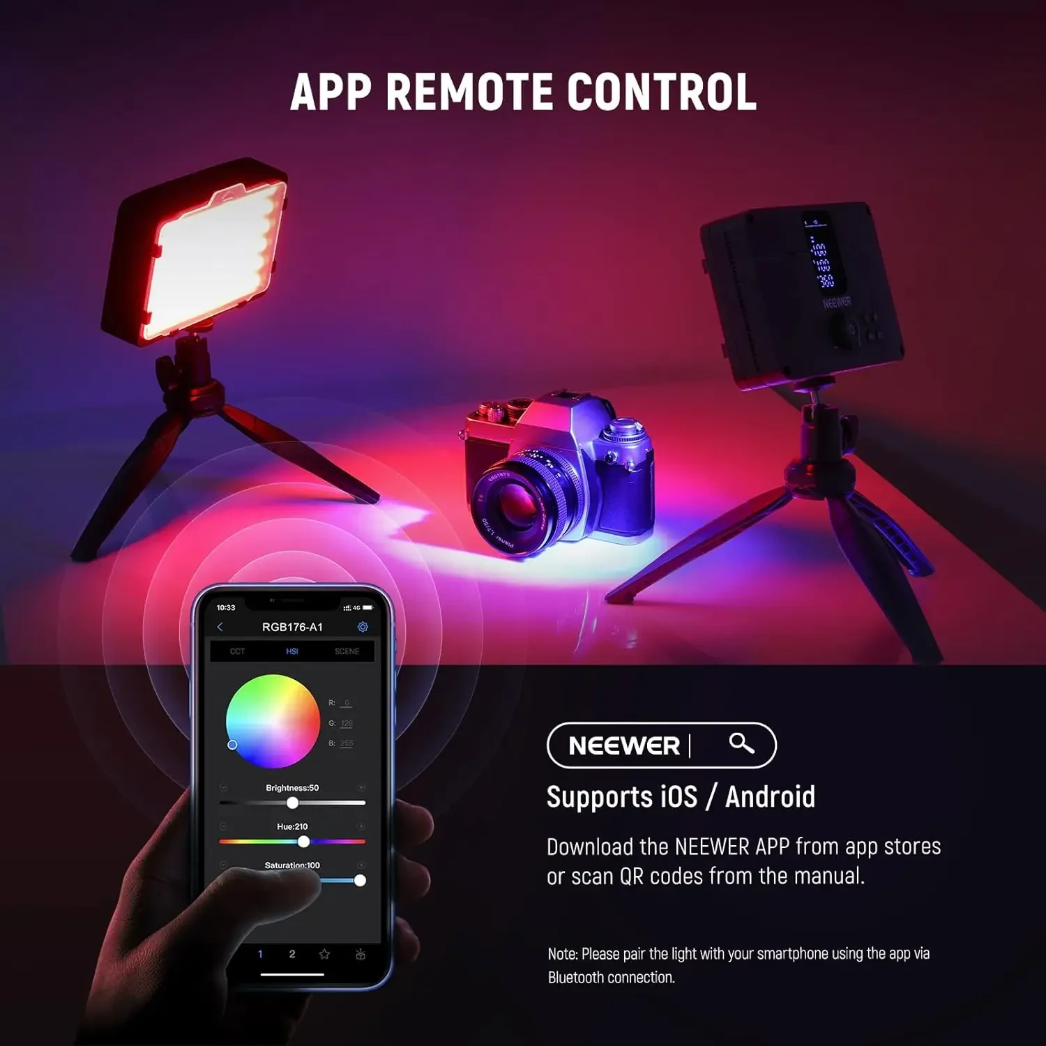 

NEEWER RGB 176-A1 Светодиодная панель для видеосъемки 17 сцен CRI97 + 2500K-10000K 10 Вт Портативная лампа для фотосъемки