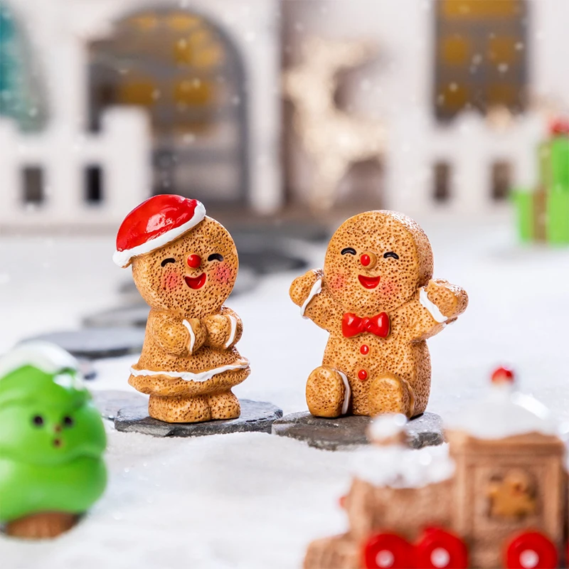 Mini Kerstornament Gingerbread Man Sneeuwpop Micro Landschap Poppenhuis Model Auto Interieur Thuis Desktop Decoratie