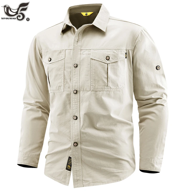 

Business Military Shirts Men Tactics Long sleeve Spring Autumn High quality 100% Cotton Vintage Cargo Shirts Men Clothing M~5XL