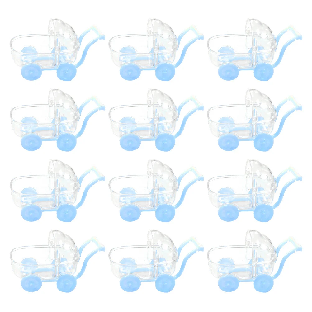 

12Pcs Kids Candy Storage Boxes Plastic Stroller Shaped Simulation Shopping Carts Creative Educational Play Gifts