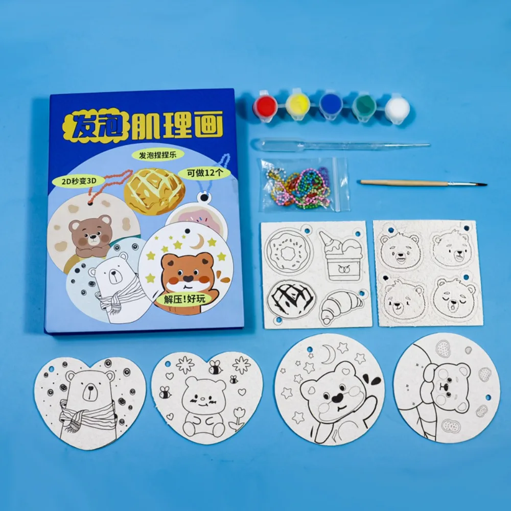 

Water Absorbent DIY Puffy Paint Kit Educational Stippler Tool Foam Stippler Cartoon Foam Material 3D Drawing Canvas