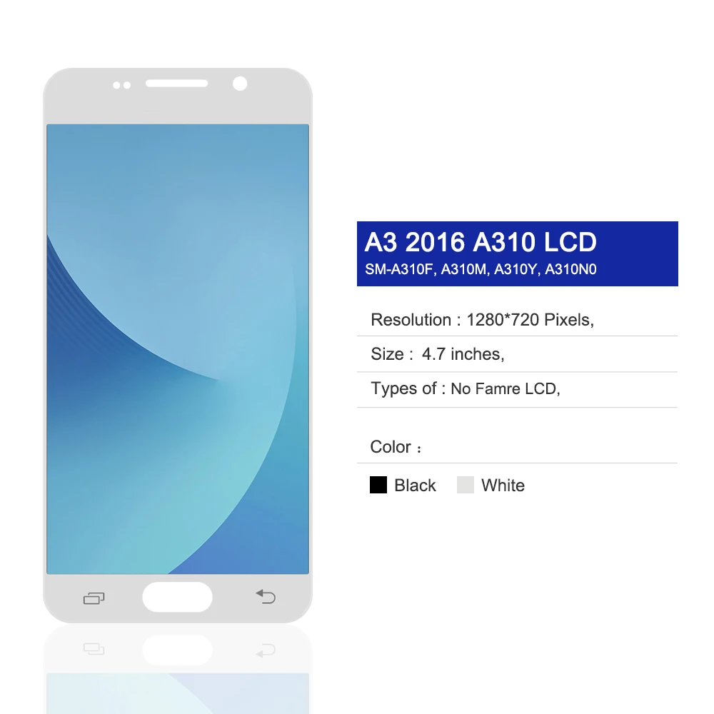 4.7'' Tested TFT For Samsung Galaxy A3 2016 LCD Display For Samsung A310 A310F Display Screen Touch Digitizer Assembly A310 LCD