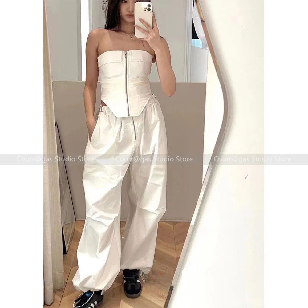 

Niche high-waisted drawstring zip flutter loose thin thin section wide leg work trousers women 2024 new