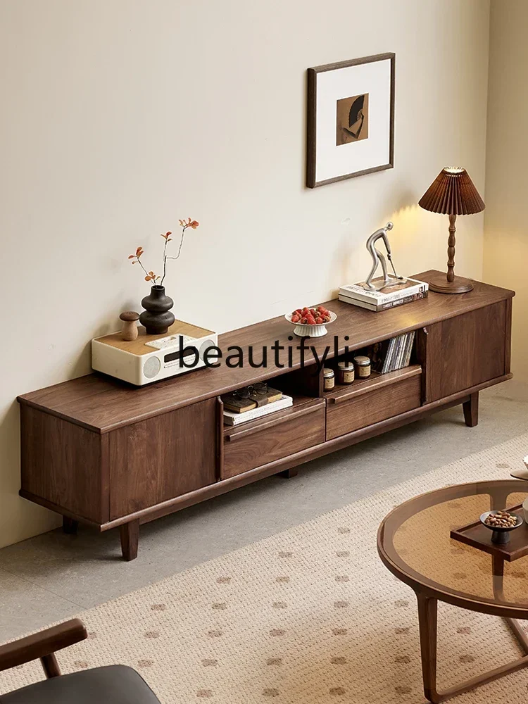 

Cy56 North American black walnut TV cabinet Nordic solid wood TV cabinet Living room storage cabinet