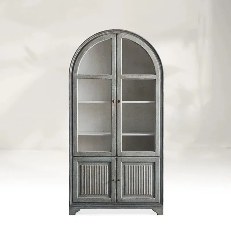 

Американский буфет из массива красного дуба в стиле лайт-люкс, черные арочные книжные полки, французские винтажные винные шкафы