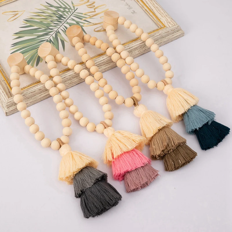 1 Piece Magnetic Wooden Bead Curtain Tiebacks Flower Curtain Tiebacks Creative Elastic Woven Strap Curtain Buckle Clips