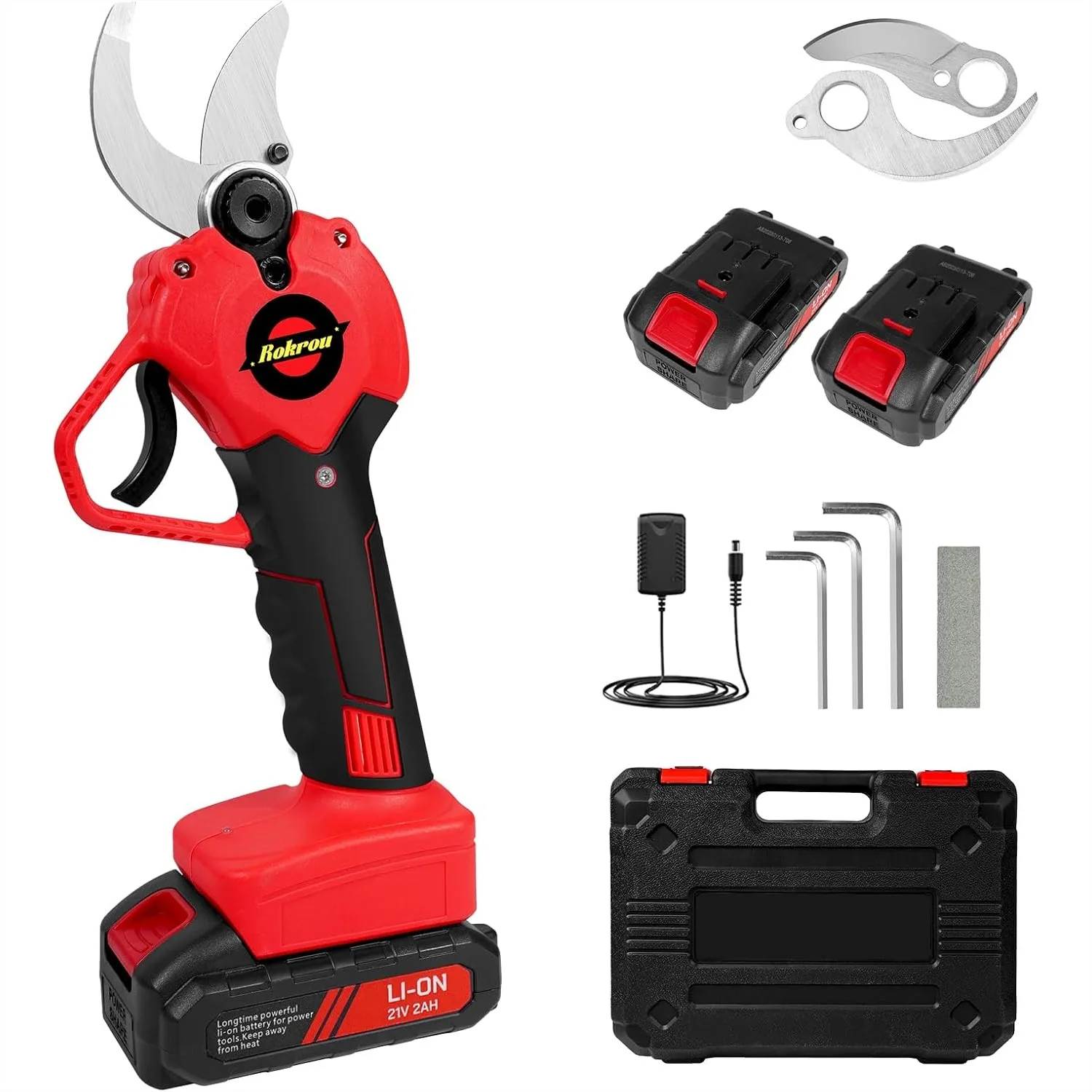 

21V 2Ah Electric Pruning Shears, High Power Cordless Pruners for Gardening with 2 Pack Battery and Blade, 30mm Cut for Tree