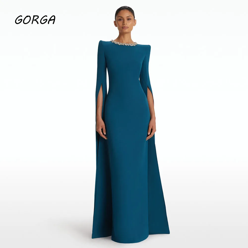 

GORGA Simple Beading O-Neck Mermaid 2024 Slim Long Sleeve Crepe Ocassion Gown Floor-Length Evening Dressفستان سهرة نسائي