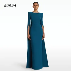 GORGA Simple Beading O-Neck Mermaid 2024 Slim Long Sleeve Crepe Ocassion Gown Floor-Length Evening Dressفستان سهرة نسائي