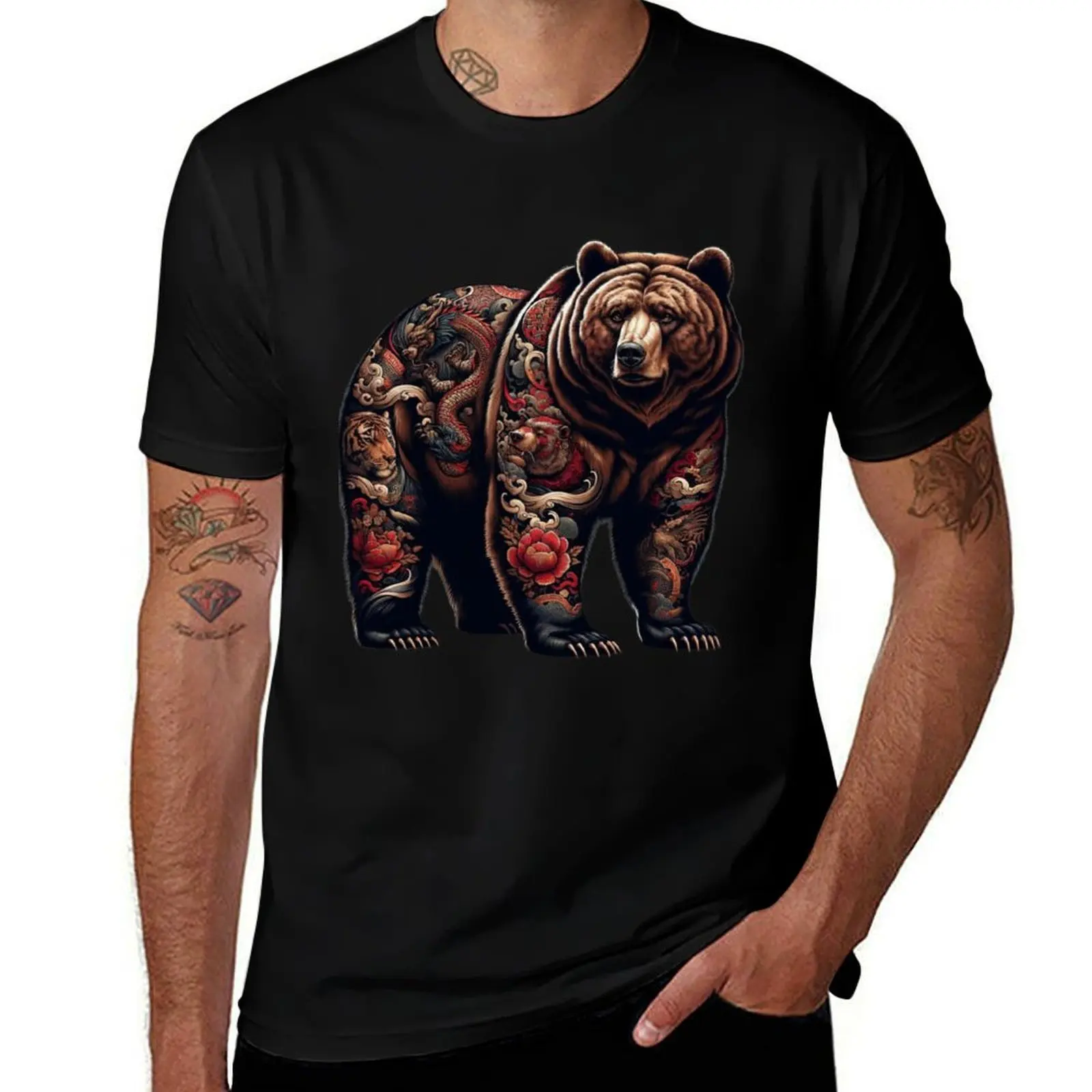 

Bear with Tattoo Asian Inspired T-Shirt anime street wear vintage graphic tee men t shirts high quality