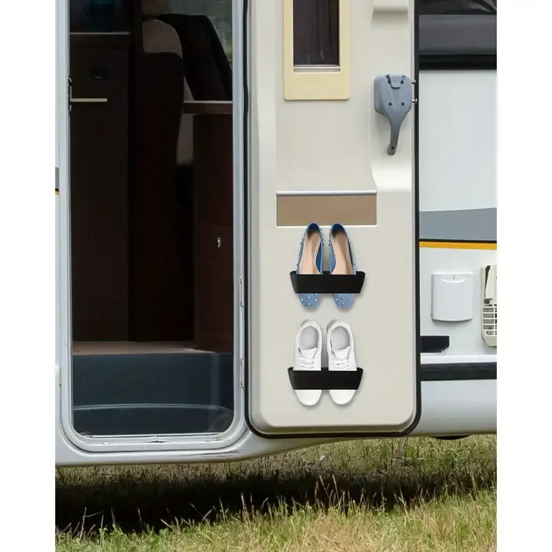 

2 шт. самоклеящиеся полки для обуви, карман для хранения для автофургона, каравана, кемпинга, настенный ящик для хранения, прочный пластик, без сверления