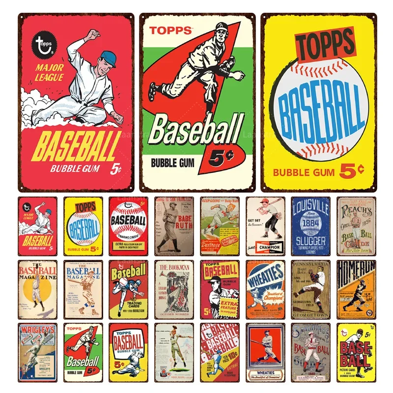 Retro Decor Baseball Tin Sign Vintage Retro Decorative Metal Sign Plaque Garage Gym Pub Bar Man Cave Wall Decor Gift Poster